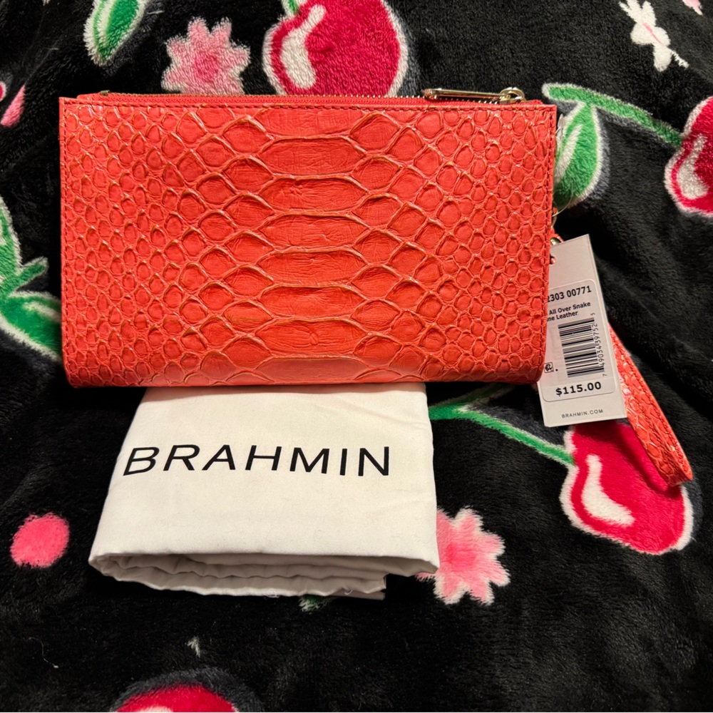 Brahmin Daisy Flame All Over Snake Wristlet Clutch - Picture 2 of 5